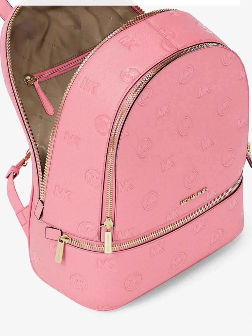 Michael Kors  Rhea Pink Embossed MK Dome Backpack with Matching Wristlet - Picture 7 of 10